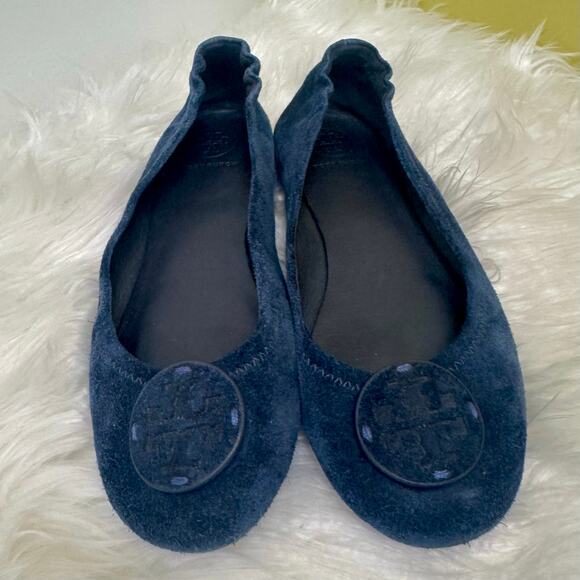 Tory Burch Minnie Travel Ballet Flat Blue Suede Womens Sz 6.5 M Foldable - Picture 4 of 14